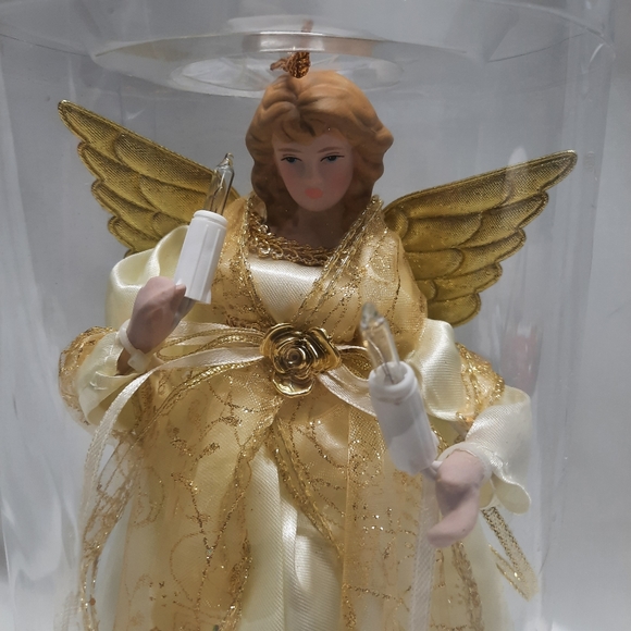NIB Angel in Off White/ivory gold dress tree topper lighted 10" - Picture 3 of 5